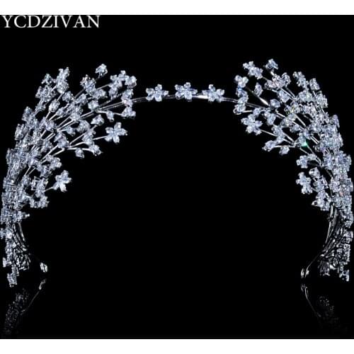 YCDZIVAN Designer Elegant Bridal Full Crystal Wedding Tiaras Cubic Zirconia Inlayed Headdress Fairy Hair Jewelry