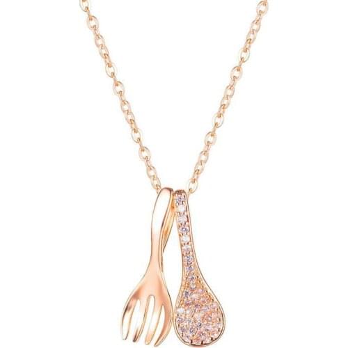 Yobest Rose Gold color Fork spoon Necklace for Women CZ Rainbow Chain Necklace Pandant Zirconia Long collares de moda