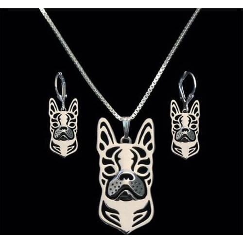 Lovers' Metal Boston Terrier Jewelry Set Women Alloy Dog Shaped Jewelry Set