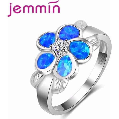 Austrian Crystal Rhinestones Fine Flower Opal Rings 925 Sterling Silver Chain Rings For Women Gift Valentines Day Jewelr
