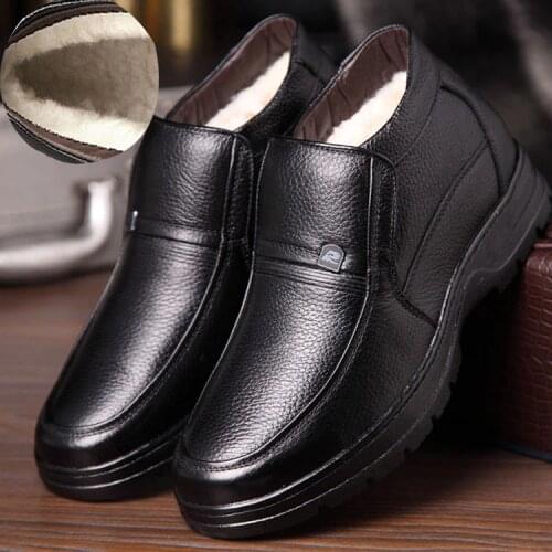 Winter Mens Ankle Boots Genuine Leather Warm Shoes Waterproof Snow Boots M226