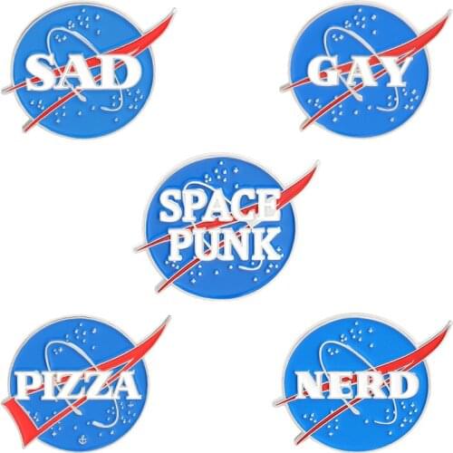 Letter Badges Round Lapel Pins Blue Enamel Brooches On Backpack Anime Badges Pins Metal Decorative Large Brooches For Clothes