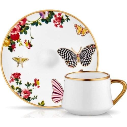 12 Piece Luxury Turkish Coffee Set For 6 People White Shiny Gold Style Espresso Cup Set