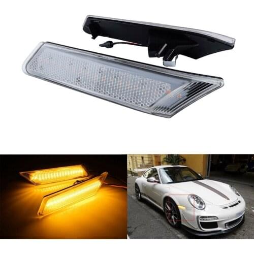 2Pcs/Set Car Amber LED Front Side Marker Lights Clear Lens Turn Signal Lights for-Porsche 911/987/997 Cayman