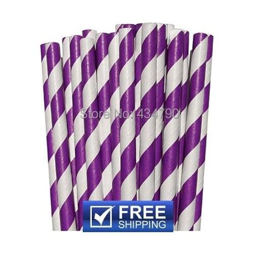 200pcs Deep Purple Striped Paper Drinking Straws USA,Decorative Wedding, Baby Shower, Birthday, Made in USA