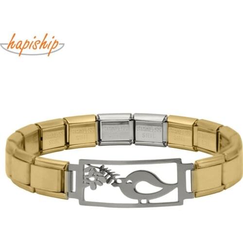 Hapiship 2019 Fashion Design Hollow Birds Charm Stainless Steel Color 9mm Elastic Bracelet Bangle For Women Girl Jewelry G100