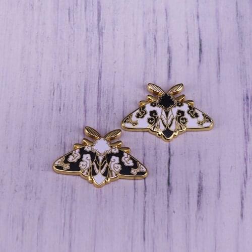 Black White Floral Moth Enamel Pin Gorgeous Butterfly Insect Brooch Beautiful Art Collection Badge