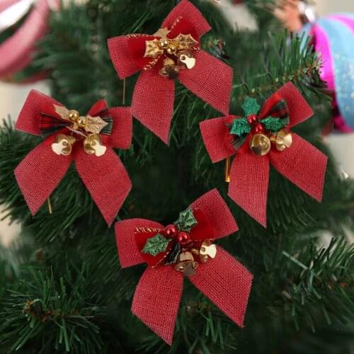 Home New Year Party Christmas Bow With Iron Bells Colorful Christmas Gifts Xmas Wreath Christmas Tree Bow Decorations Accessory