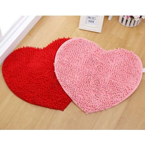 Drop Cute Love Heart Shaped Non-slip Soft Microfiber Chenille Fluffy Bathroom Bedroom Floor Rug Carpet Mat red pink