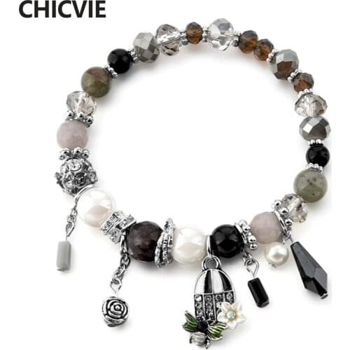 CHICVIE Personalized Custom Black Flowers & Bee Bracelets & Bangles Charms Jewelry Making Bracelets For Women Bracelet SBR170142