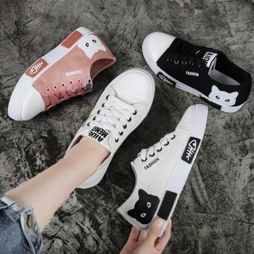 Woman Vulcanized Casual Shoes Women Flats Canvas Female zapatillas mujer Cartoon Cat Platform Sneakers Ladies Board Shoes