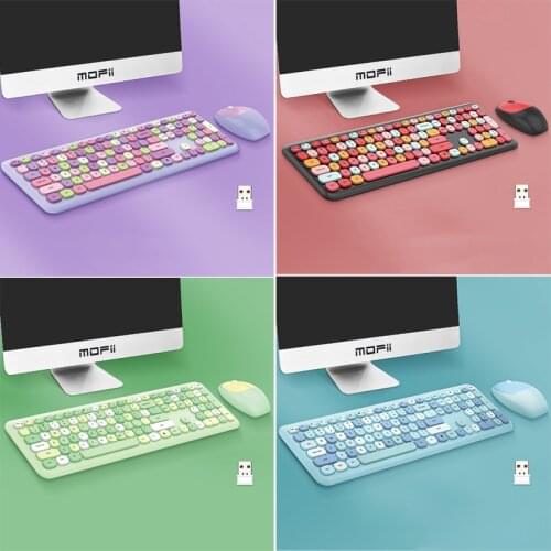 NEW Pink Keyboard Punk Round Cap Keyboard and Mouse Set Wireless PC Laptop Accessories Office Girl Keyboards 2.4G 110 keys