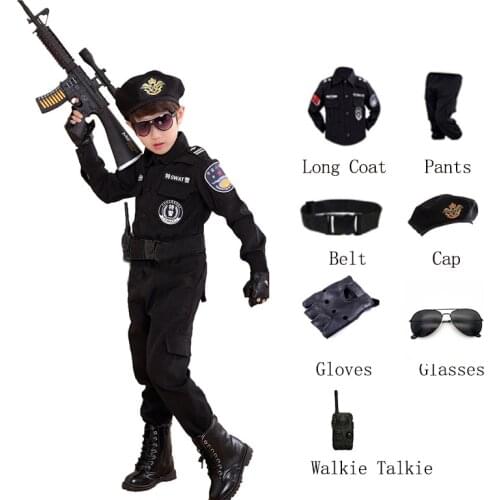 Children Halloween Policeman Costumes Kids Party Carnival Police Uniform 110-160cm Boys Army Policemen Cosplay Clothing Sets