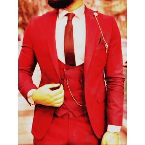 Handsome Groomsmen Peak Lapel Groom Tuxedos Wedding Dress Men Suits Blazer Prom Dinner (Jacket+Pants+Tie+Vest) A701