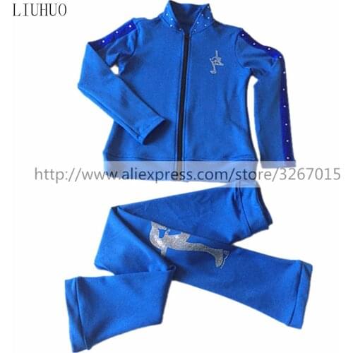 Figure Skating Jacket with Pants Womens Girls' Ice Skating Tracksuit Blue Stretchy Training Competition Skating Wear Solid