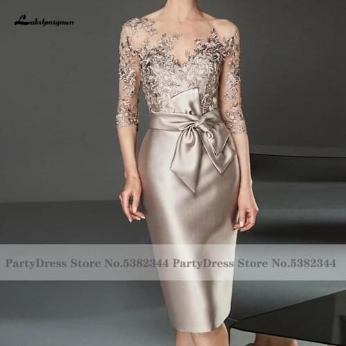 Lakshmigown Vintage Lace Champagne Mother of the Groom Dress for Weddings 2021 Elegant Satin Evening Party Gowns Half Sleeves