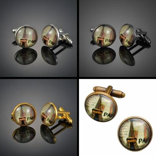 Copper fashion Paris building spire four colors metallic glass mens French shirt Cufflinks
