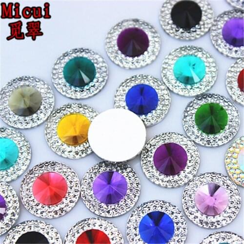 Micui 50pcs 14mm Resin Round Double Color Flatback Rhinestone Crystal Stone for DIY Garment Jewelry Buttons Craft MC618