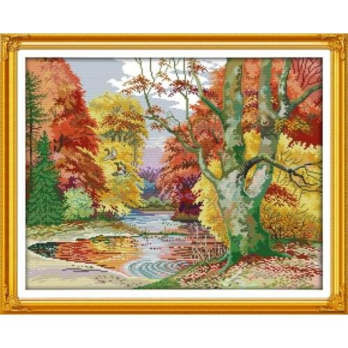 A Modern Water From the Wind Scenery Cross Stitch Kits Printed Cotton Set Embroidery DIY Handmade Needlework Wall Home Decor