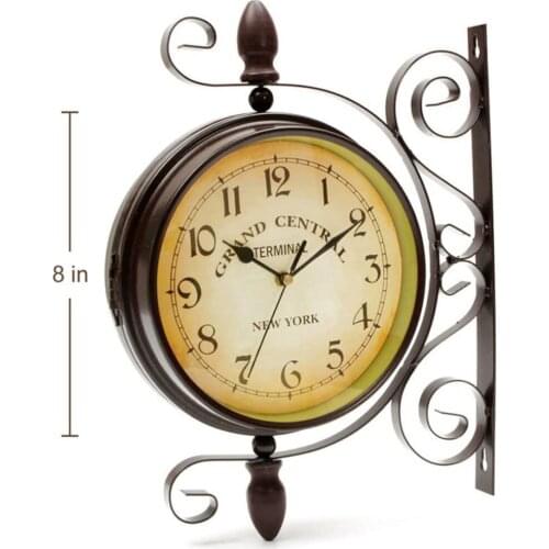 Wall mount Double-Sided Clock Vintage Decor Wall Clock Wrought Station