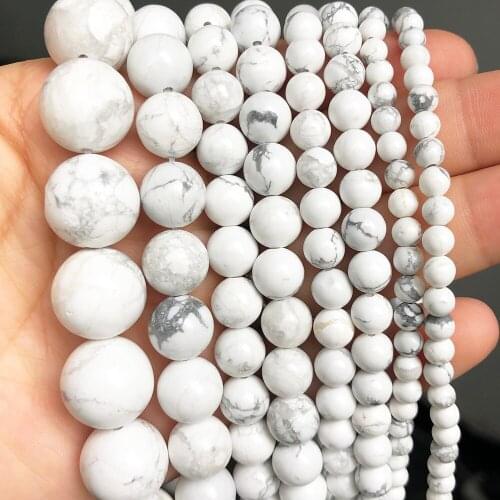 Natural White Turquoises Howlite Mineral Beads Round Loose Beads For DIY Jewelry Making Bracelet Accessories 15'' 4 6 8 10 12mm