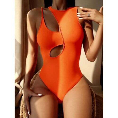 2021 Europe and The United States New Swimwear Cross-border Foreign Trade Hollow Solid Color Jumpsuit One Pieces Swimsuit
