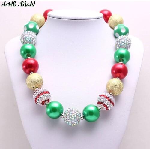 MHS.SUN Baby Kids Christmas Chain Necklace 1PC/lot Handmade Chunky Bubblegum Beads Necklace Jewelry New Year Gift Dropshipping