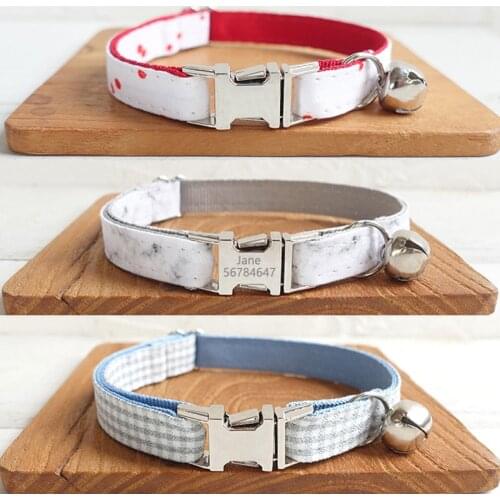 Cat Collar Personalized Engraved ID Name Custom Puppy Cat Collars with Bell Adjustable Collar for Small Dogs Chihuahua Yorkies