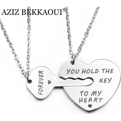 AZIZ BEKKAOUI Key&Heart Couple Necklace YOU HOLD THE KEY TO MY HEART FOREVER Pendant Necklaces for Lovers Fashion Jewelry Gift
