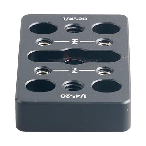 DJI R Cheese Plate uses its 1/4"-20 and M4 tapped hole to mount onto the M4 tapped holes on the side of the gimbal