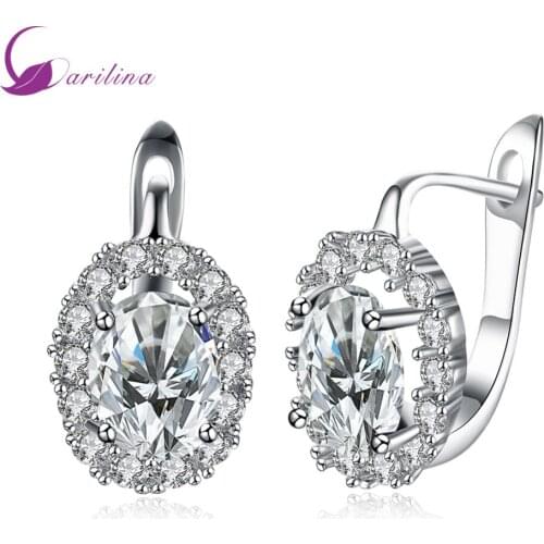 Stud Earrings Fashion 2020 New Brand Designer White Cubic Zirconia Silver Color Earrings For Women Jewelry E2068
