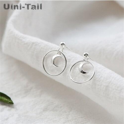 Uini-Tail hot new 925 sterling silver moon circle earrings female temperament fashion trend simple Korean girl ear jewelry GN942