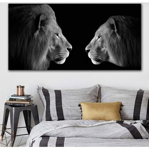 Modern Animals Wall Picture Black and White Lions Lover Canvas Painting Posters Wall Art Prints for Office Bed Room