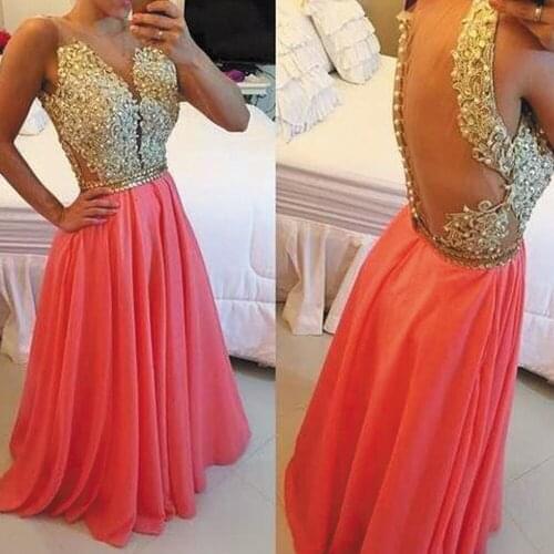 SuperKimJo Robe De Soiree Sleeveless Coral Prom Dresses 2021 Lace Applique Beaded A-Line Prom Dresses Vestido De Long