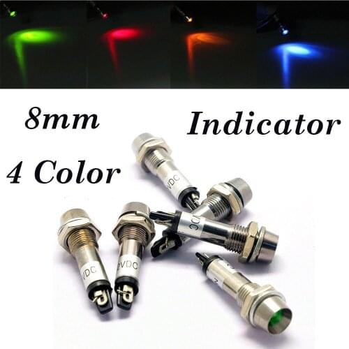 12V 4 color 8mm LED Dashboard Warning Indicator Signal Light Lamp Red Amber Blue Green