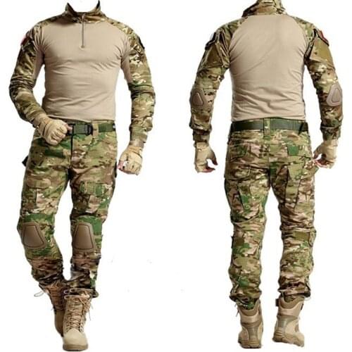 Tactical Hunting Multicam Camouflage Military Airsoft Paintball Uniform US Army Shirt Pants Cloth Suit With Elbow Knee Pads Gear