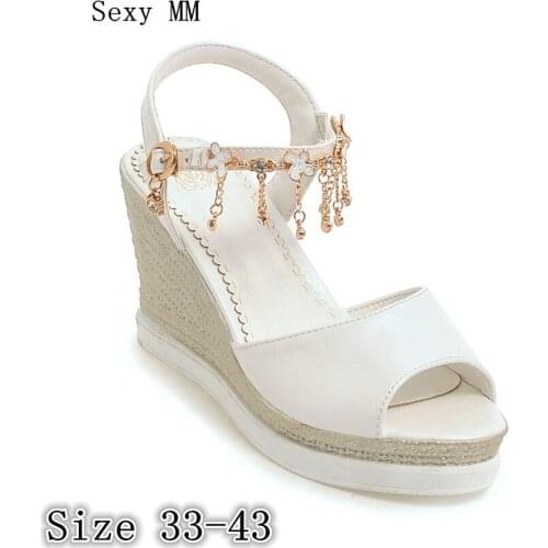 Women Platform High Heel Wedge Sandals Peep Toe Shoes Woman Summer High Heels Wedges Gladiator Sandals Plus Size 33- 40 41 42 43
