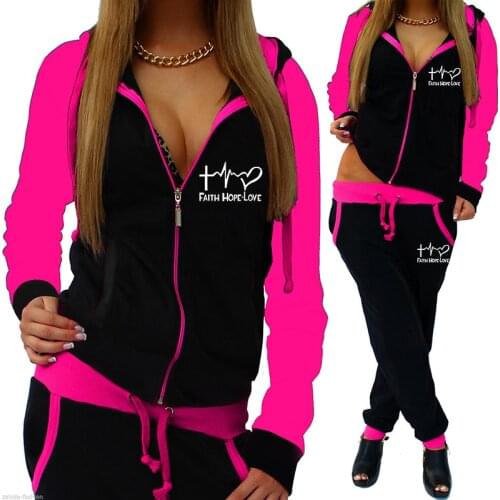 2021 Printed Tracksuit Women 2 Piece Set Zipper Sweatshirt+Pants Sportwear Womens Sports Suit Hooded Hoodies Set Female Clothes