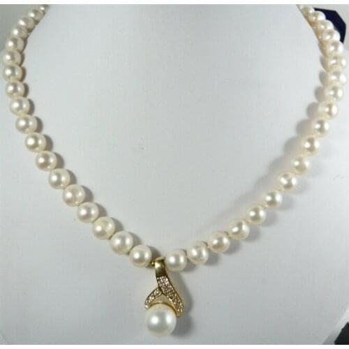 Ladys favorite 8MM white shell pearl pendant Necklace