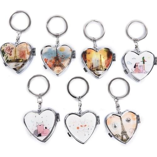 1PCS Portable Metal Heart Shape Pill Box Folding Pill Case Makeup Storage Container Metal Pill Cutter Medicine Organizer