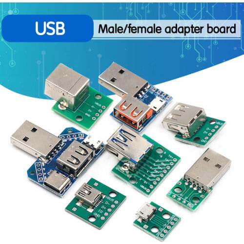 1PCS USB Male Connector / MINI MICRO USB to DIP Adapter female connector 2.54 Connector B Type-C USB2.0 3.0 Female PCB Converter