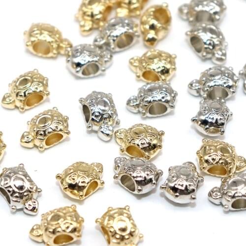 14*9mm 50/100pcs KC Gold European Bead Plastic Silver Plated Animal tortoise Bead for Jewelry Findings CCB Big Hole Beads