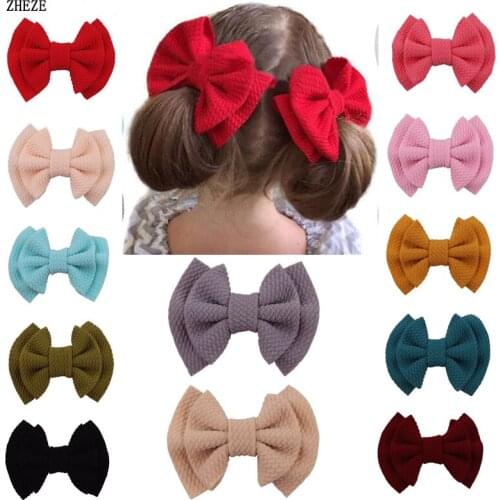 2Pcs/Lot 2021 New Trendy 3.5" Waffles Hair Bow With Clips Handmade High Quality Solid Double Layers Hair Bow Barrettes DIY Wear