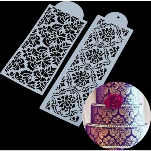 2PCS Lace Pattern Cake Stencil Plastic Cookies Cream DIY Drawing Template Decorating Wedding Fondant Bakeware Design Mold Tools