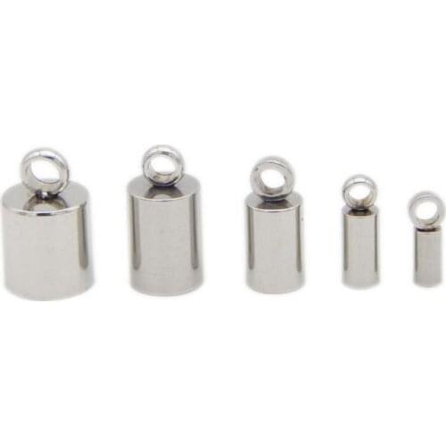 20pcs Stainless Steel End Caps Silver Tone Barrel Tube Tassel End Beads Fit 1.5 2 2.5 3 4 5 6 8mm Round Leather Jewelry Making