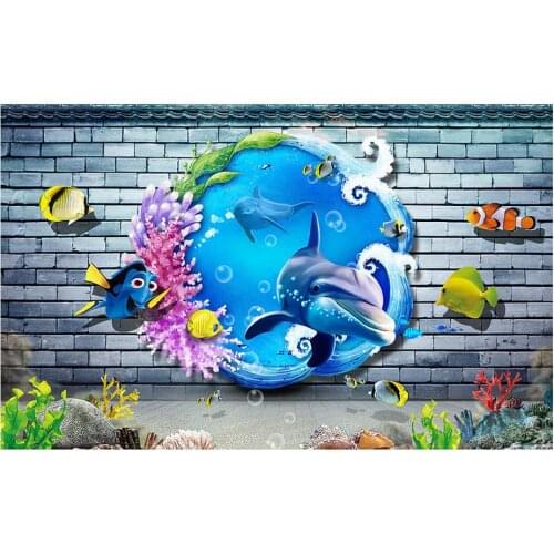 3D wall murals wallpaper custom picture mural wall paper 3D Brick Wall Underwater World TV Wall Background livingroom decoration