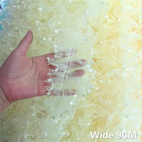 9CM Wide Beautiful Organza Yellow Orange 3d Flower Lace Ribbon Ruffle Trim Pleated Fabric Wedding Dress DIY Sewing Supplies