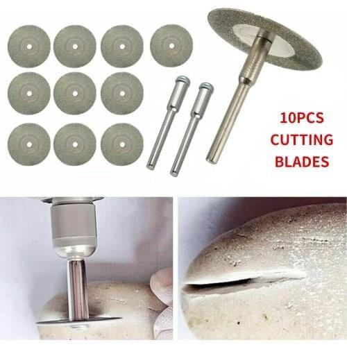 10pcs Diamond Cutting Wheel Sawing Bladings with 2 Connection Shanks 25mm/0.98in Cut-off Cutter Discs for Dremel Rotary Tool