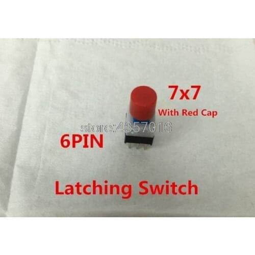 Free shipping 100PCS 7X7 6Pin 6P Latching Switch With 100pcs RED Cap