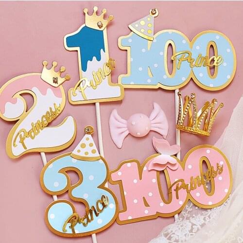 Noble Crown butterfly Frame Number 100days 1st 2 3 Pink Blue Cake Topper Dessert Decoration for Birthday Party Lovely Gifts